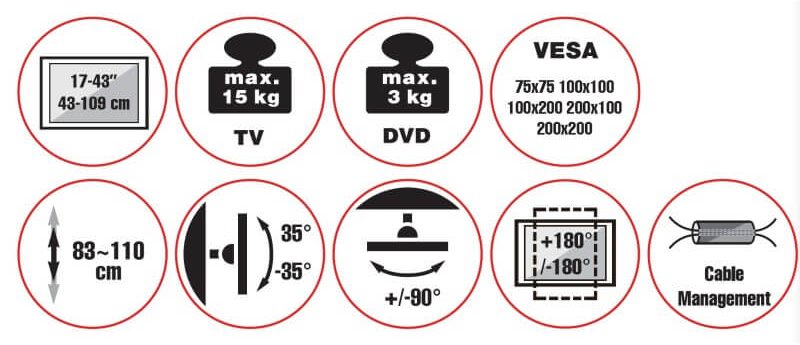 TV Stand 43P-2020T bianco (23245) - per schermi da 17 a 43 pollici